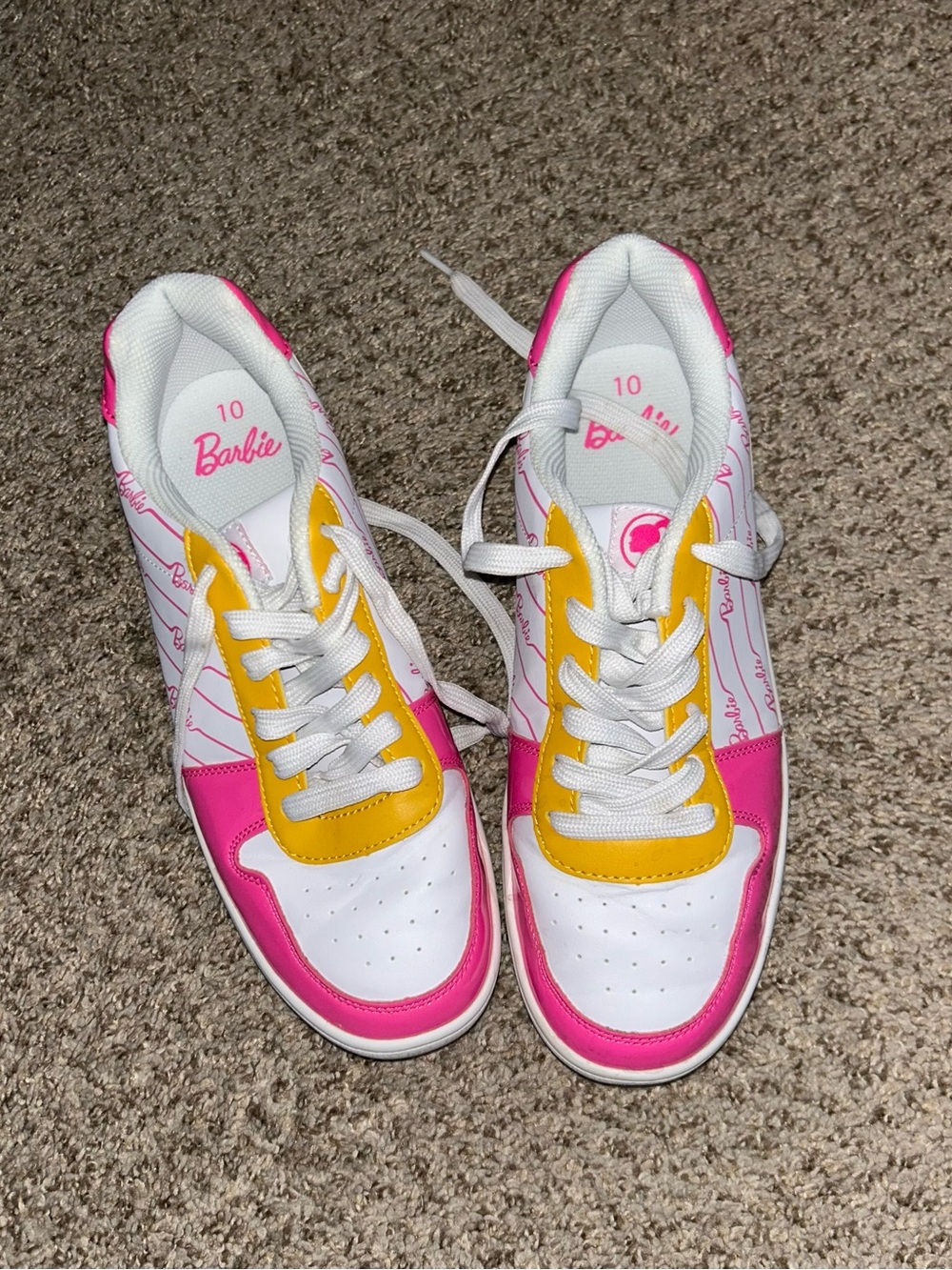Barbie White Pink Yellow Low-Top Lace-Up Sneakers